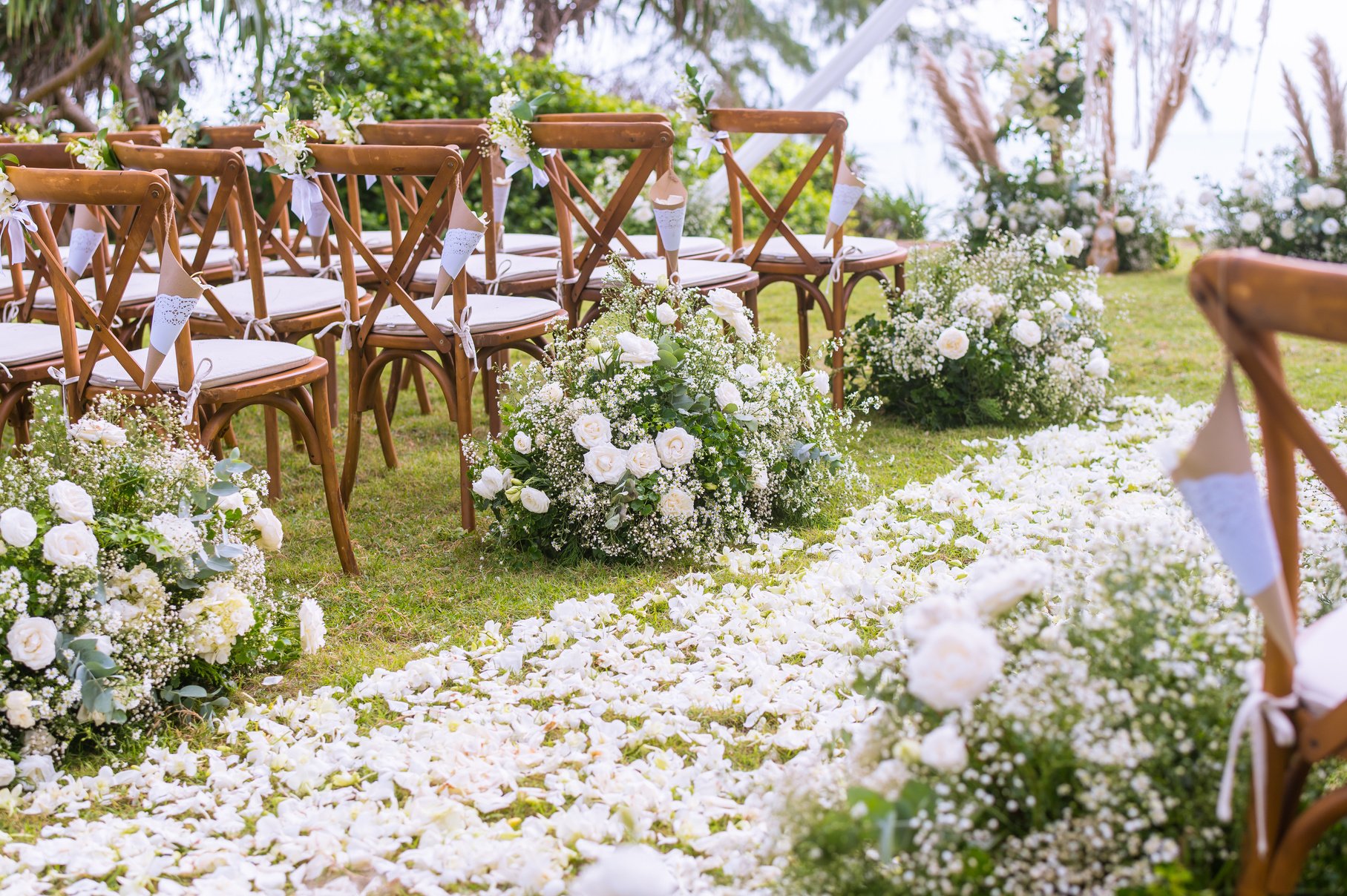 Wedding ceremony. Arch, decorated with flowers.